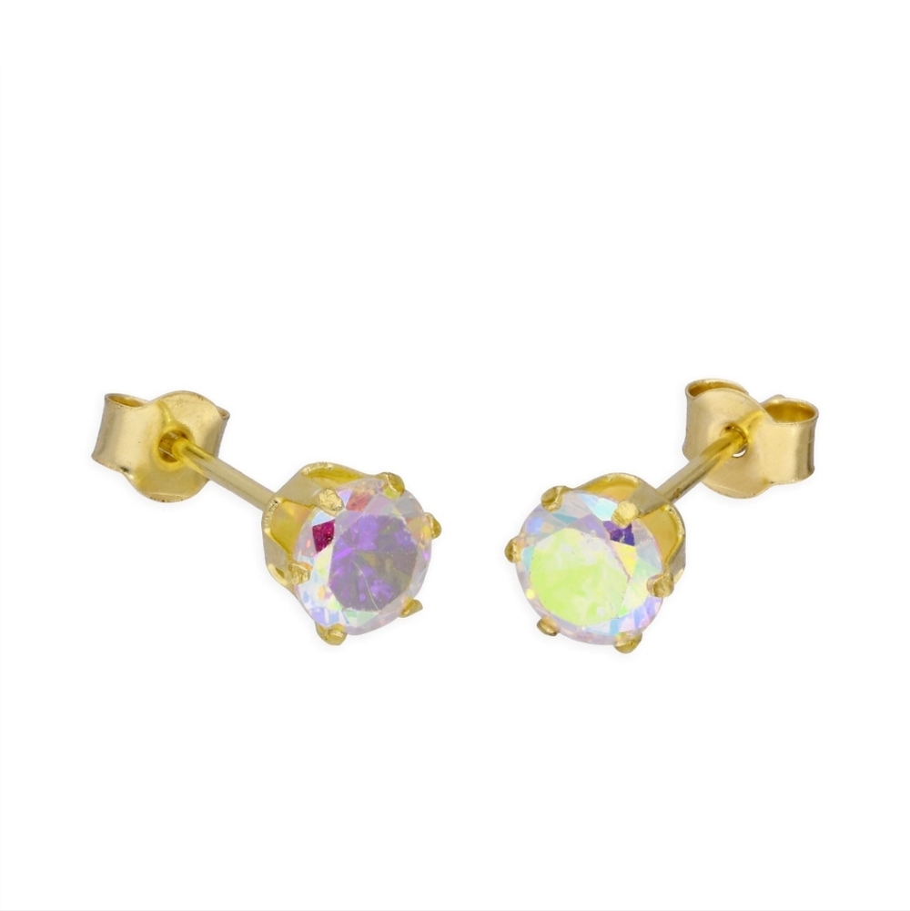 Gold Stud Earrings with Iridescent Stones